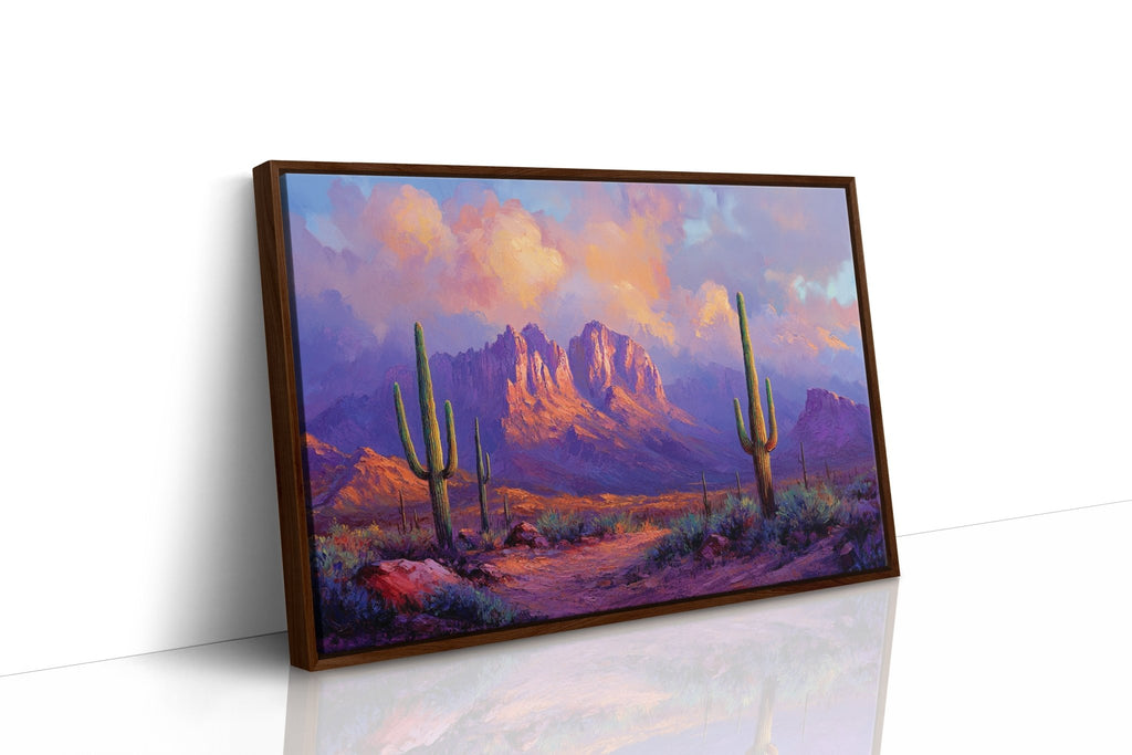 Purple Desert Sunset Canvas – Southwest Cactus Wall Art - Quarter Circle AK Boutique
