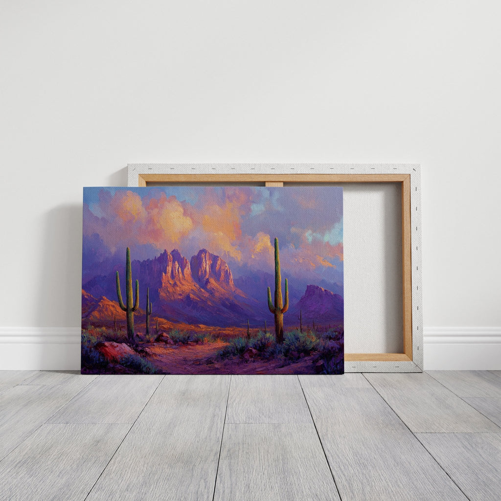Purple Desert Sunset Canvas – Southwest Cactus Wall Art - Quarter Circle AK Boutique
