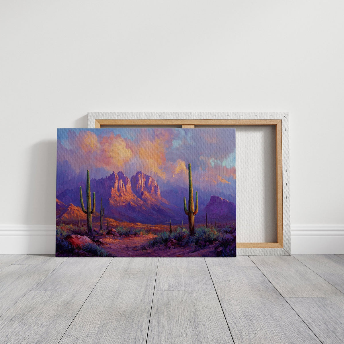Purple Desert Sunset Canvas – Southwest Cactus Wall Art - Quarter Circle AK Boutique