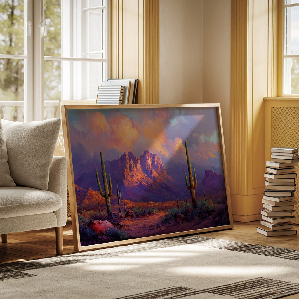 Purple Desert Sunset Canvas – Southwest Cactus Wall Art - Quarter Circle AK Boutique