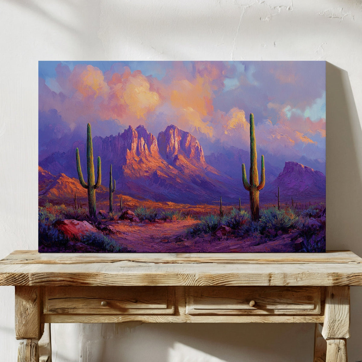 Purple Desert Sunset Canvas – Southwest Cactus Wall Art - Quarter Circle AK Boutique