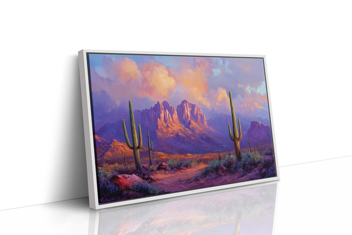 Purple Desert Sunset Canvas – Southwest Cactus Wall Art - Quarter Circle AK Boutique