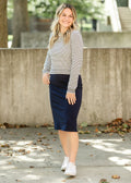 Quinn Navy Knit Midi Skirt - Quarter Circle AK Boutique