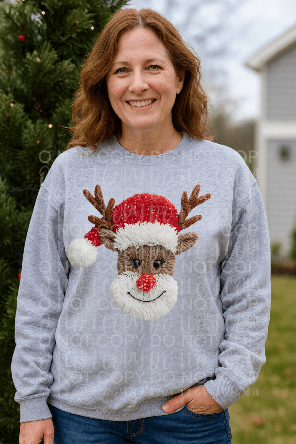 Reindeer faux yawn tee or sweatshirt - Quarter Circle AK Boutique