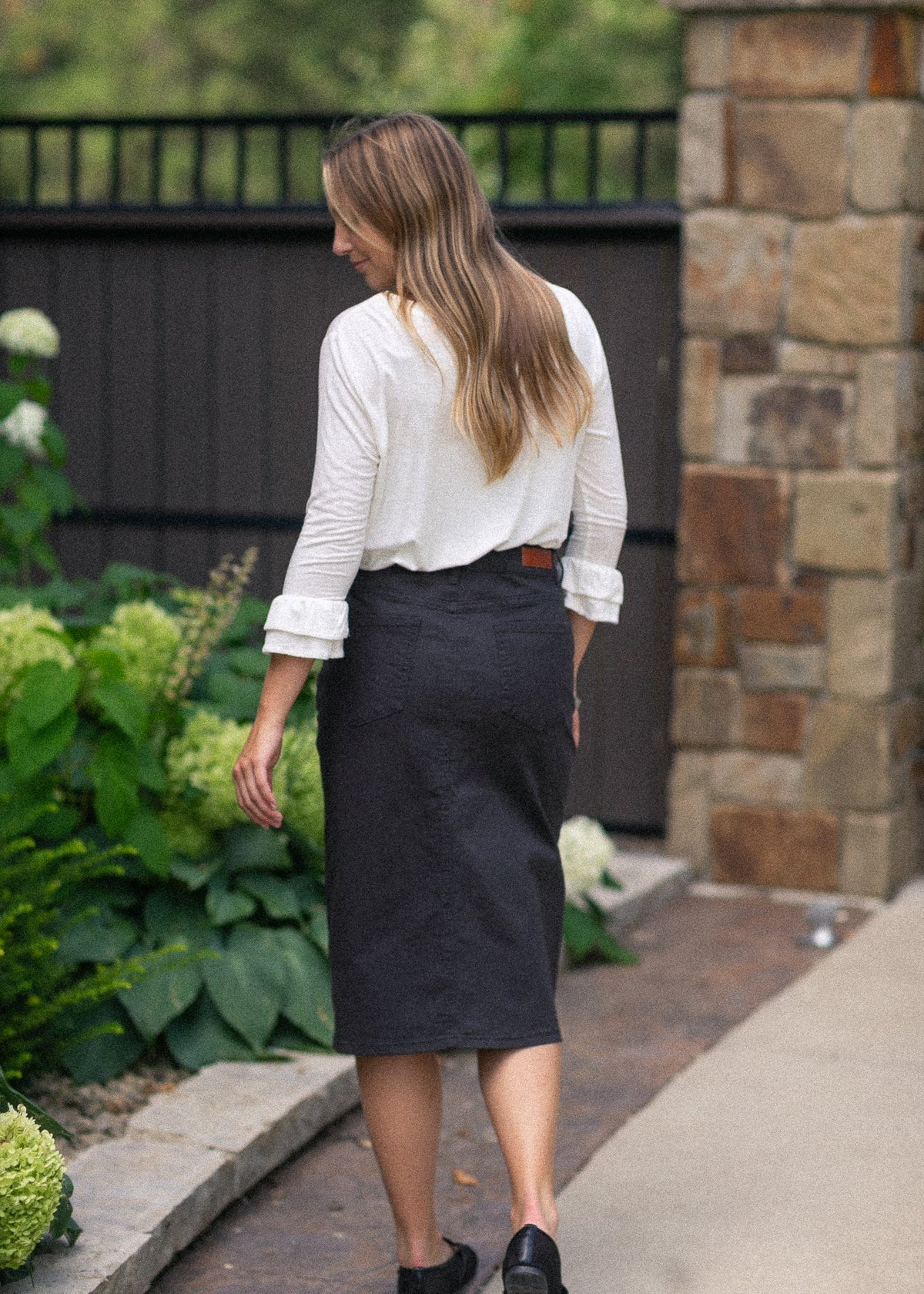 Remi Onyx Black Denim Midi Skirt - Quarter Circle AK Boutique