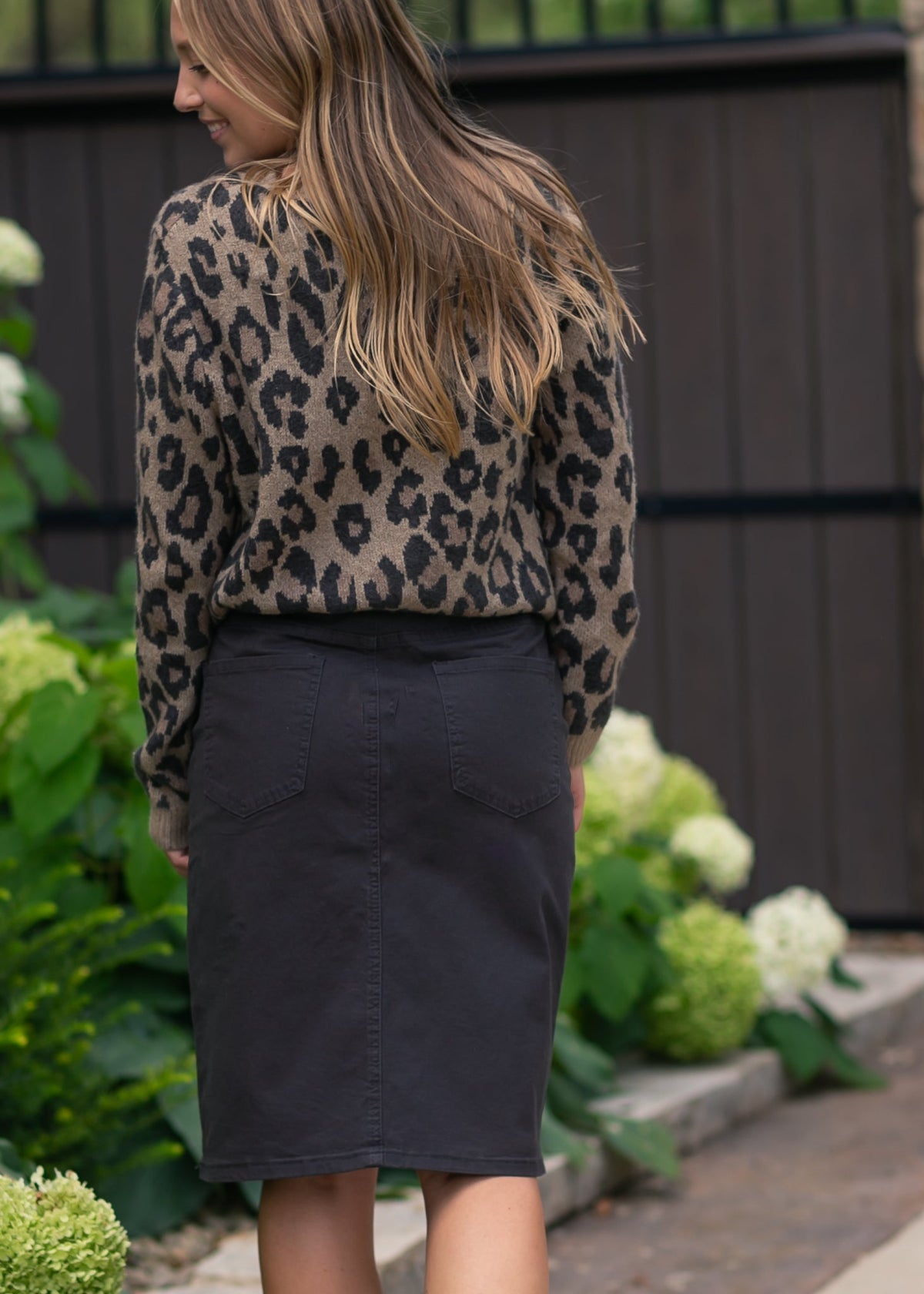 Remi Onyx Black Denim Midi Skirt - Quarter Circle AK Boutique
