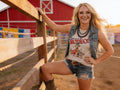 Retro "Take Me To The Rodeo" Pin-Up Cowgirl Western Graphic Tee — Tan Jerzees 50/50 Vintage Style