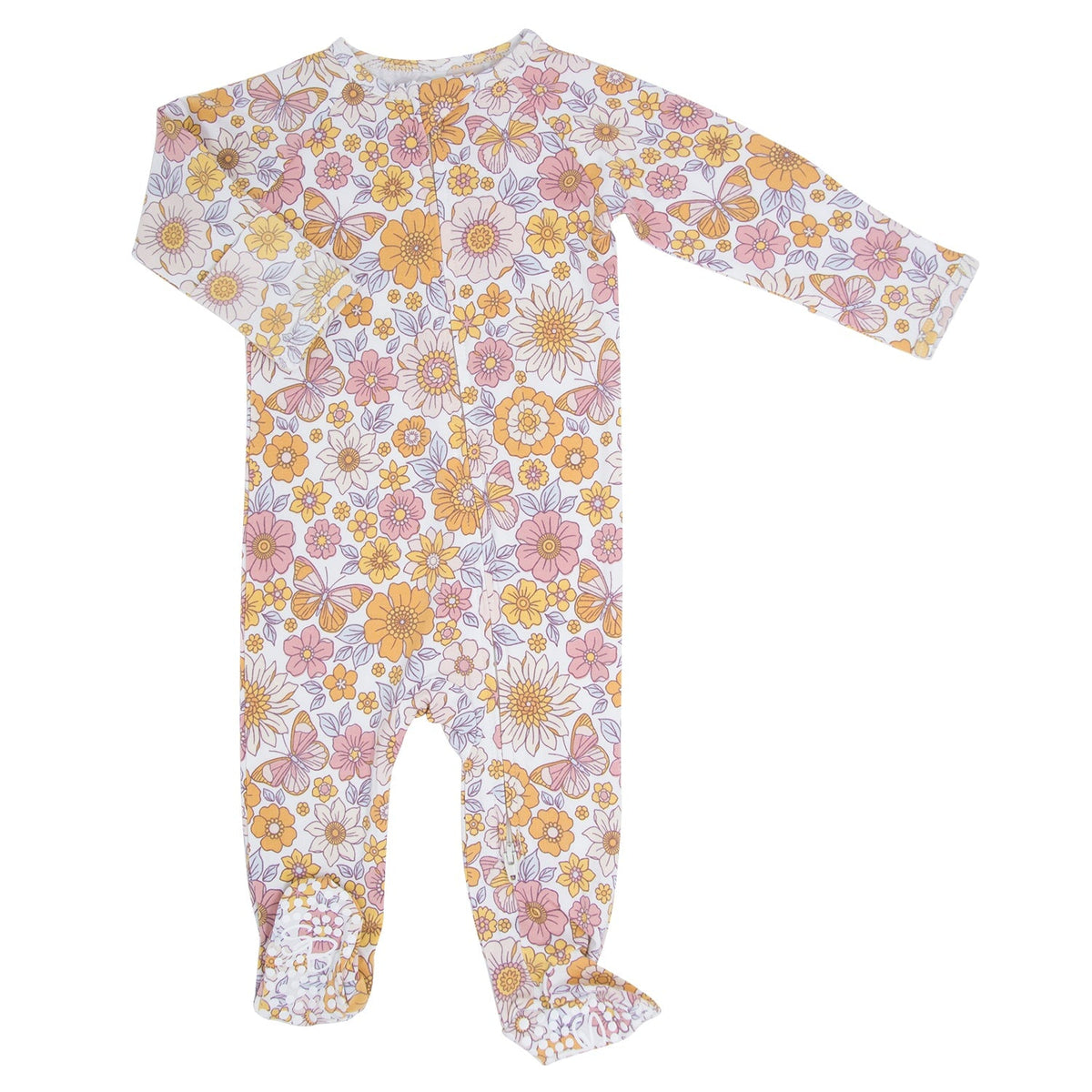 Retro Vintage Flowers Zipper Footie - Quarter Circle AK Boutique