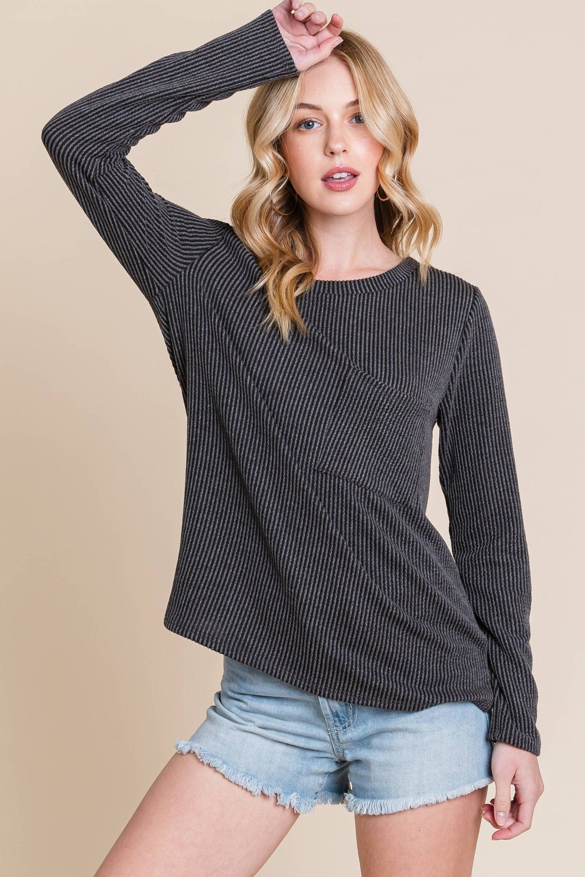 BOMBOM Western Ribbed Top with Pocket — Pumpkin & Fuchsia Cozy Crewneck Made in USA