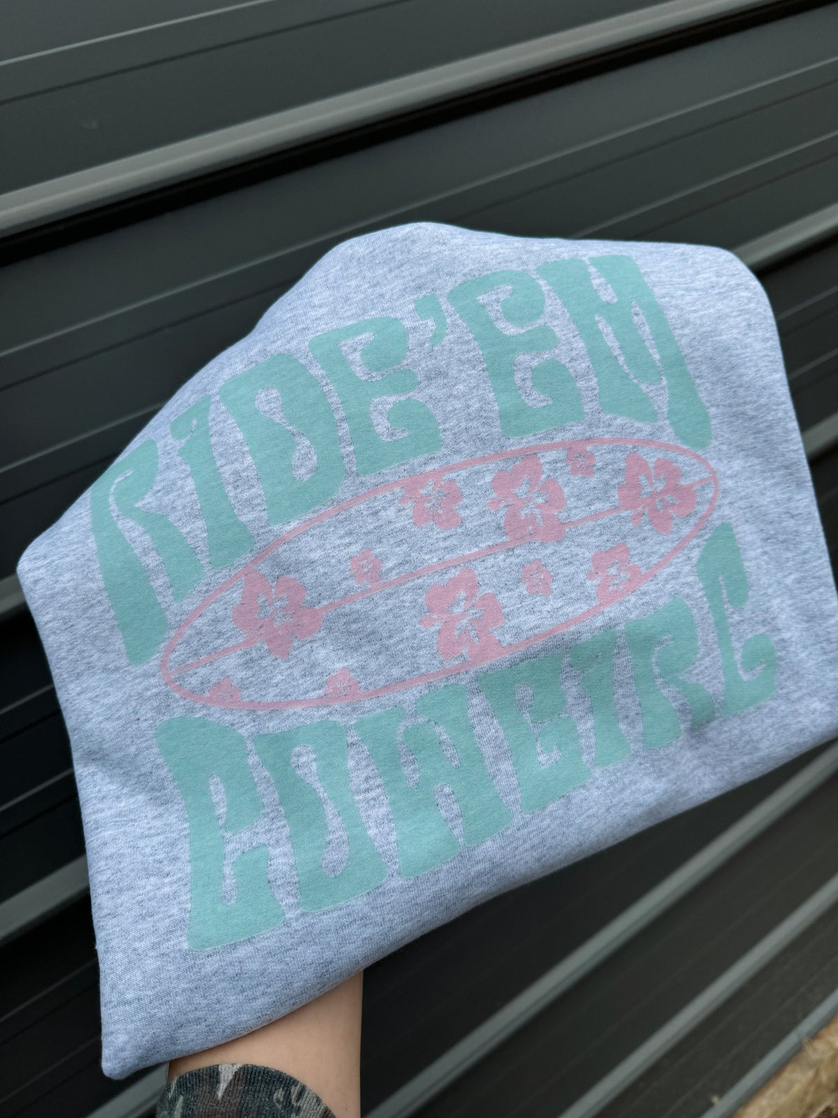 Ride'em Cowgirl pink surf board tee or sweatshirt - Quarter Circle AK Boutique