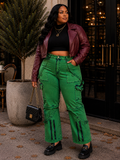 Oh So Crafty Utility Cargo Plus Size Denim Pants - Green