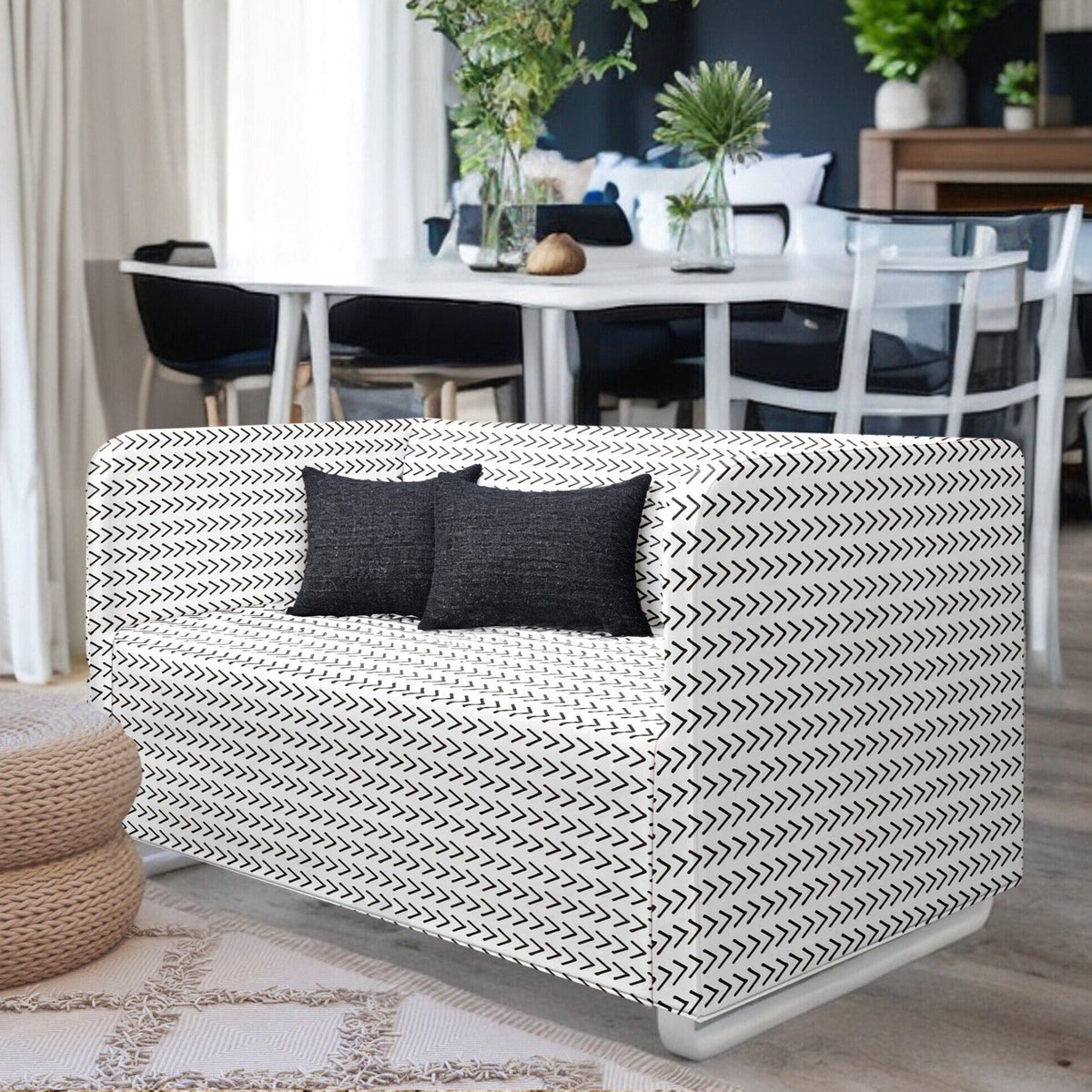 White Boho Mudcloth Slipcover – Compatible with IKEA Knopparp Sofa (2-Seater or 3-Seater)