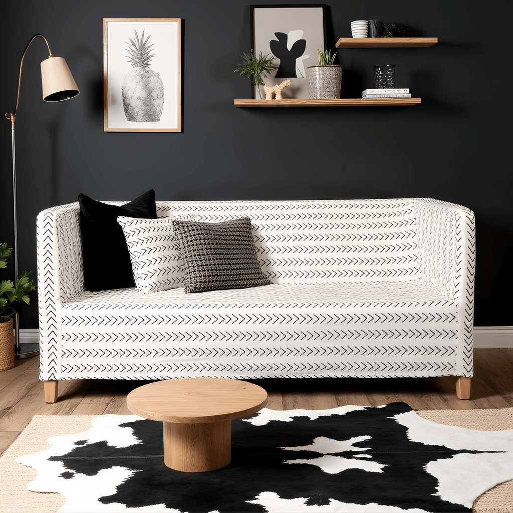 White Boho Mudcloth Slipcover – Compatible with IKEA Knopparp Sofa (2-Seater or 3-Seater)