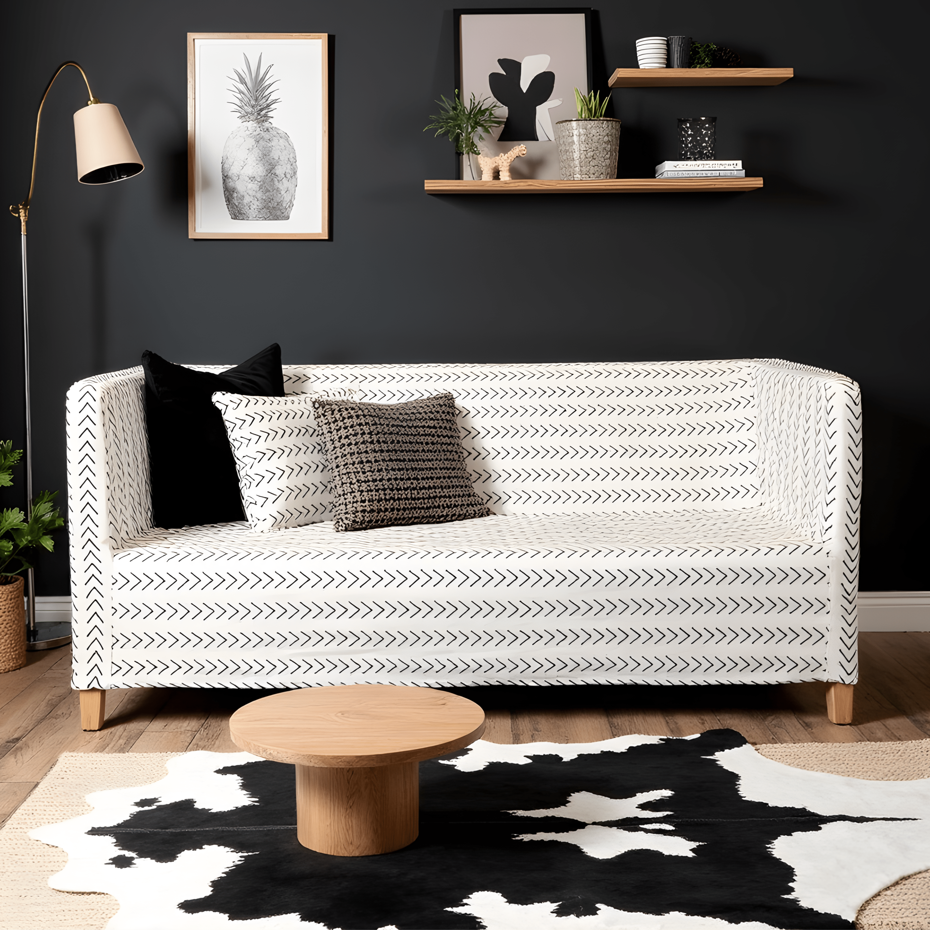 White Boho Mudcloth Slipcover – Compatible with IKEA Knopparp Sofa (2-Seater or 3-Seater)