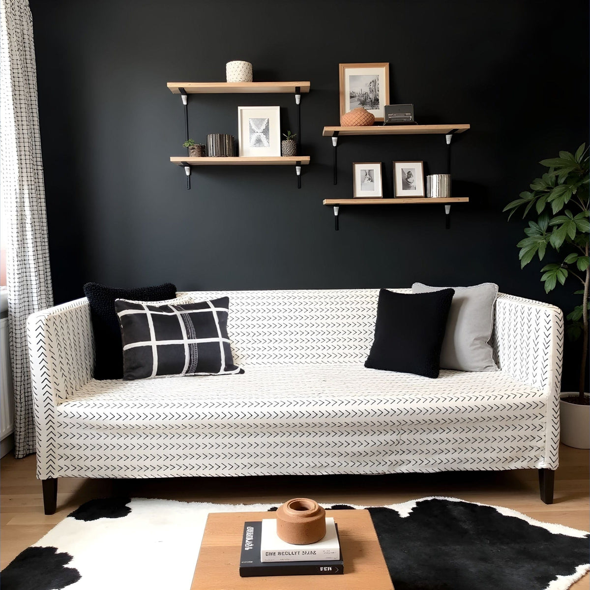 White Boho Mudcloth Slipcover – Compatible with IKEA Knopparp Sofa (2-Seater or 3-Seater)