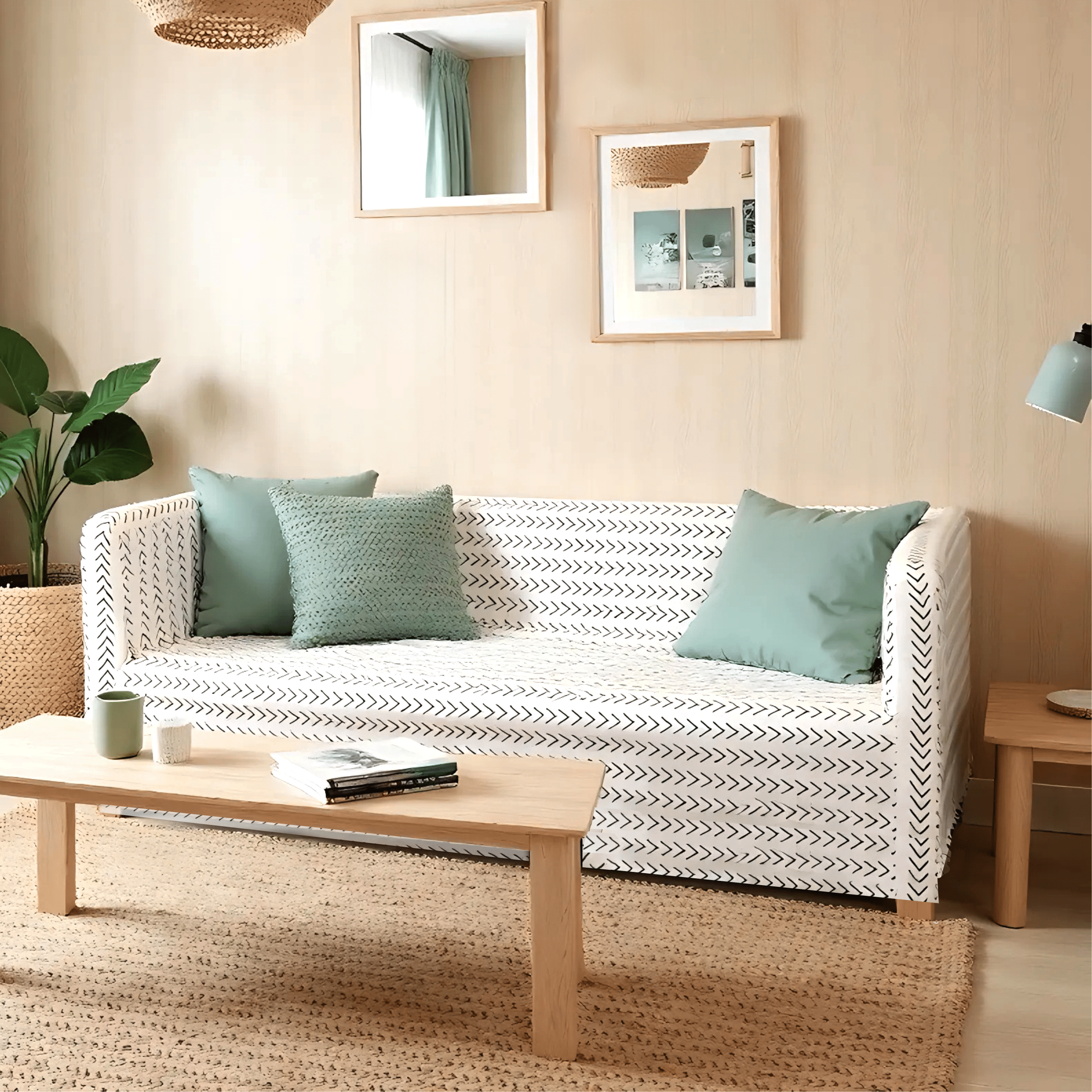 White Boho Mudcloth Slipcover – Compatible with IKEA Knopparp Sofa (2-Seater or 3-Seater)