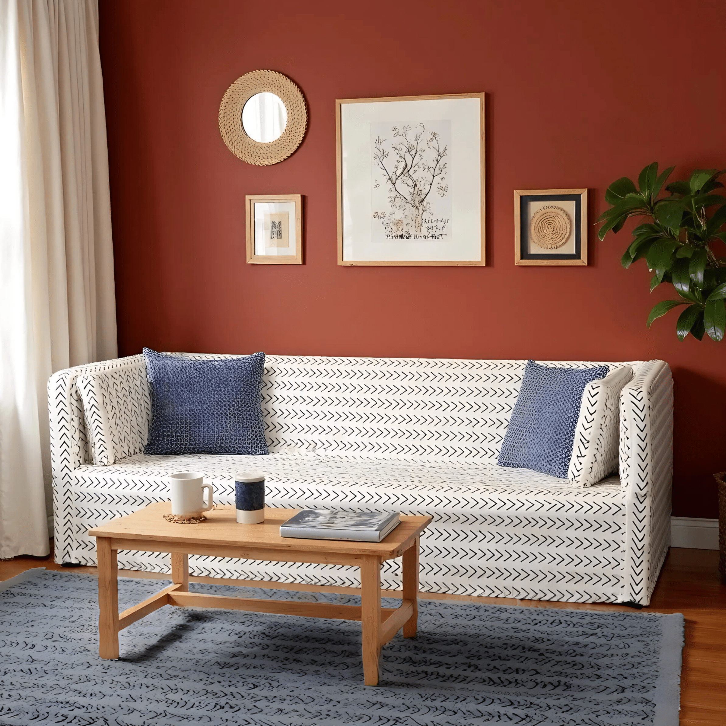 White Boho Mudcloth Slipcover – Compatible with IKEA Knopparp Sofa (2-Seater or 3-Seater)