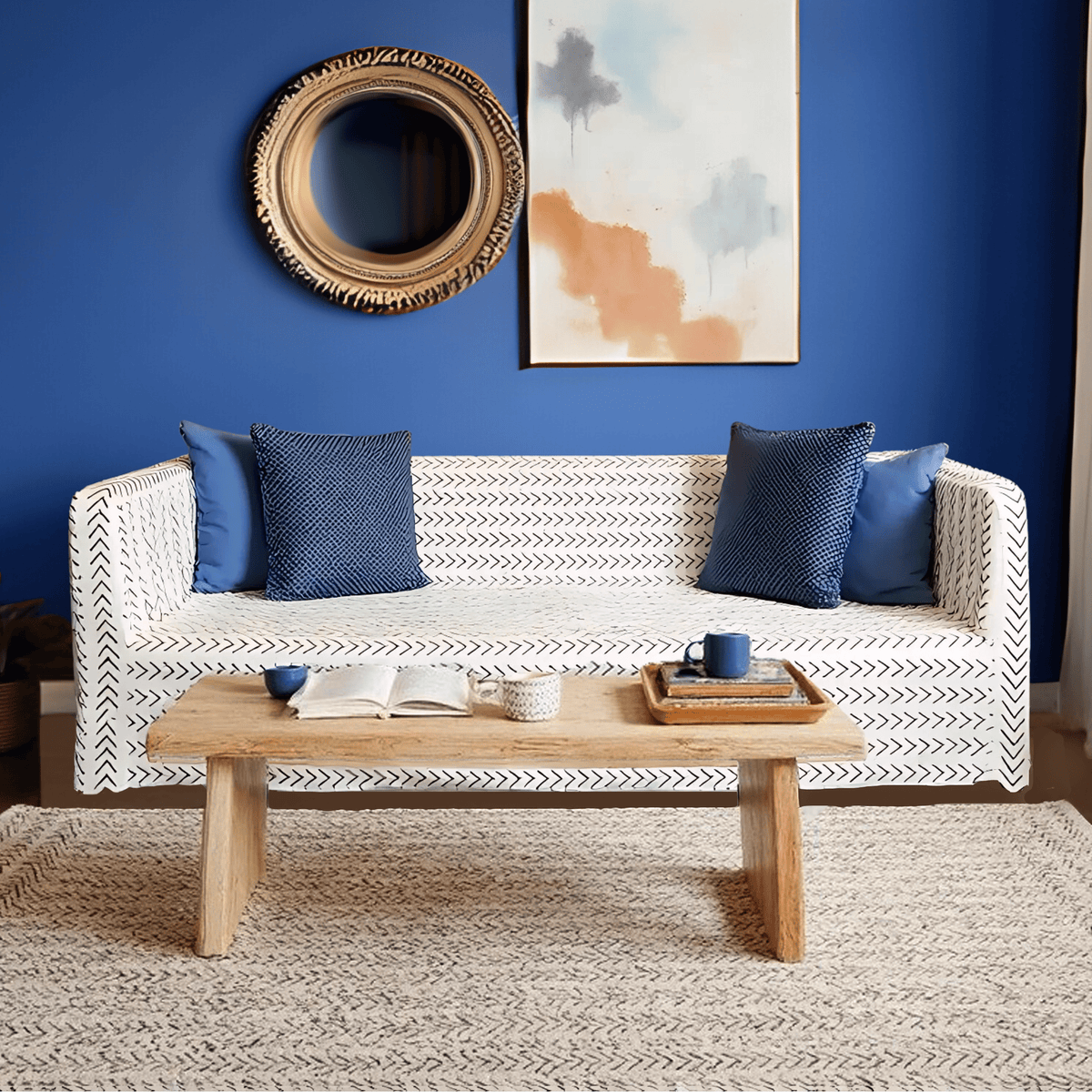 White Boho Mudcloth Slipcover – Compatible with IKEA Knopparp Sofa (2-Seater or 3-Seater)
