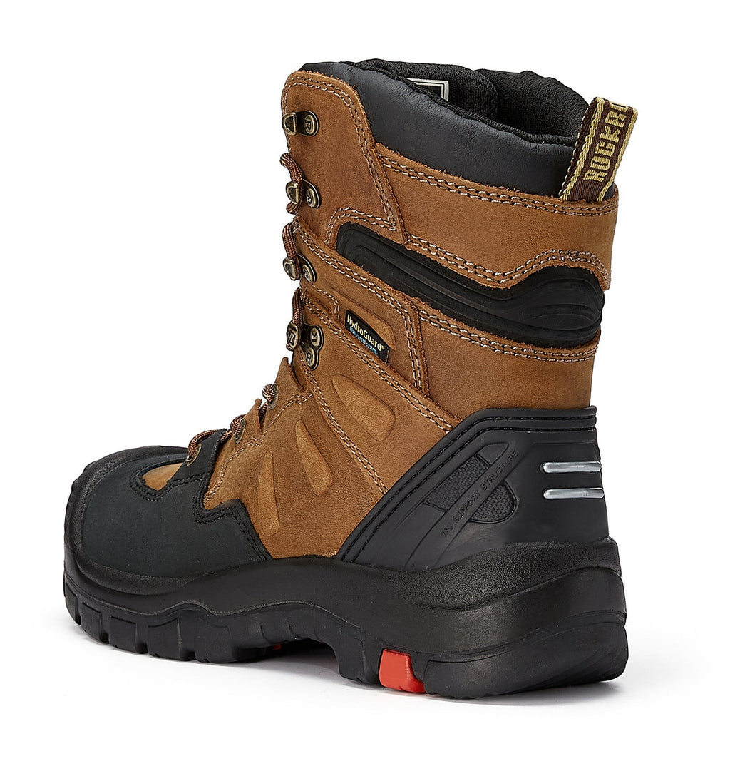 ROCKROOSTER Woodland Men's 8 inch Brown Work Boots, Composite Toe, Slip Resistant, Electrical Hazard Protection, Rubber outsole AK869 - Quarter Circle AK Boutique
