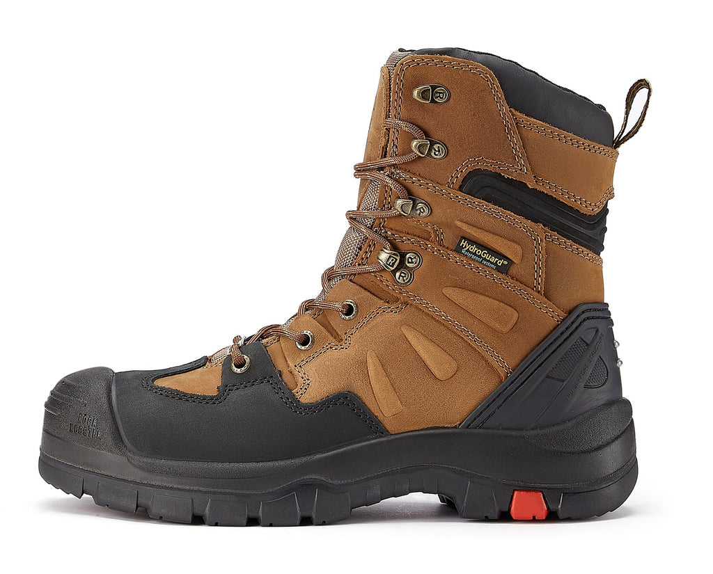 ROCKROOSTER Woodland Men's 8 inch Brown Work Boots, Composite Toe, Slip Resistant, Electrical Hazard Protection, Rubber outsole AK869 - Quarter Circle AK Boutique