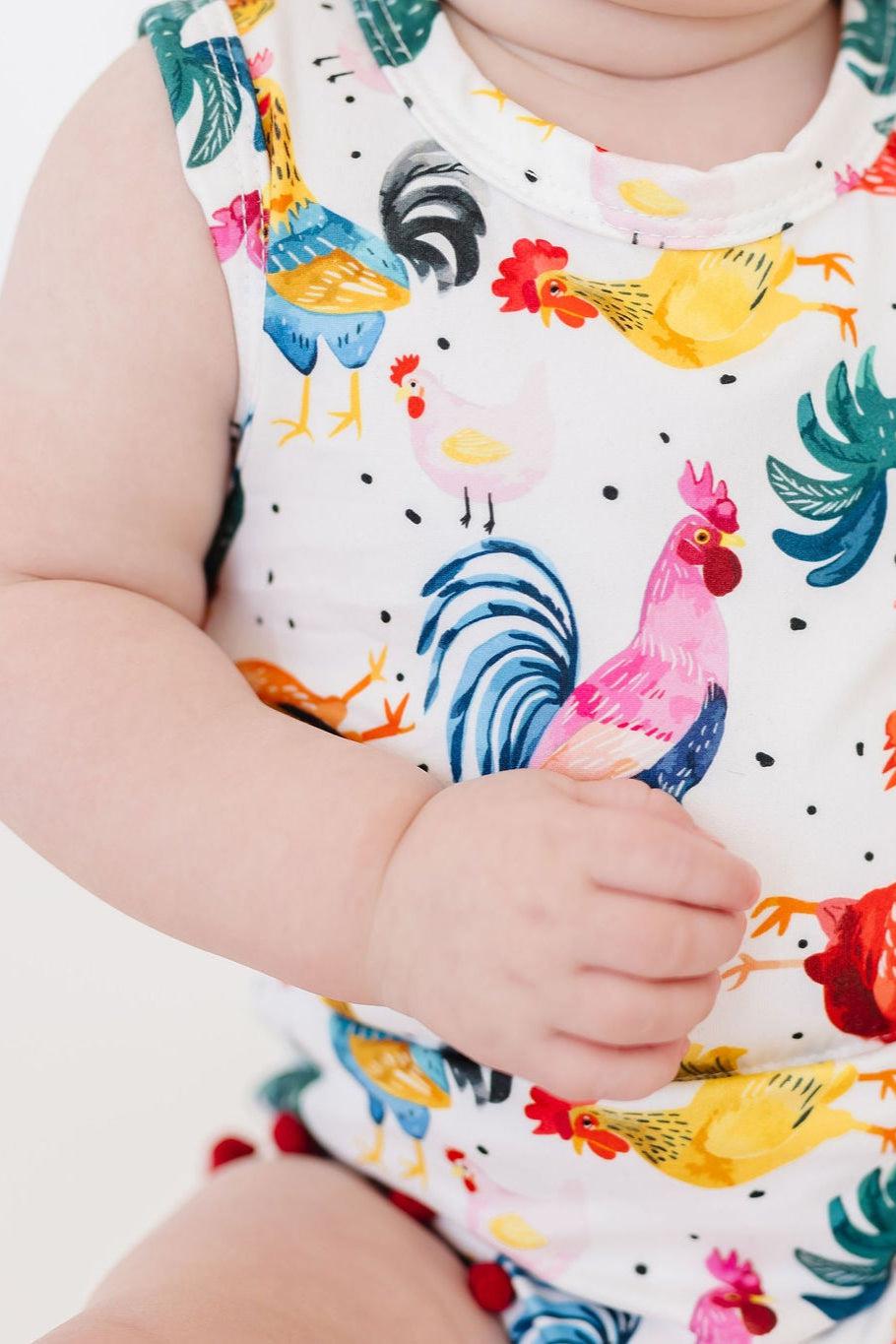Rooster Pom Pom Romper - Quarter Circle AK Boutique