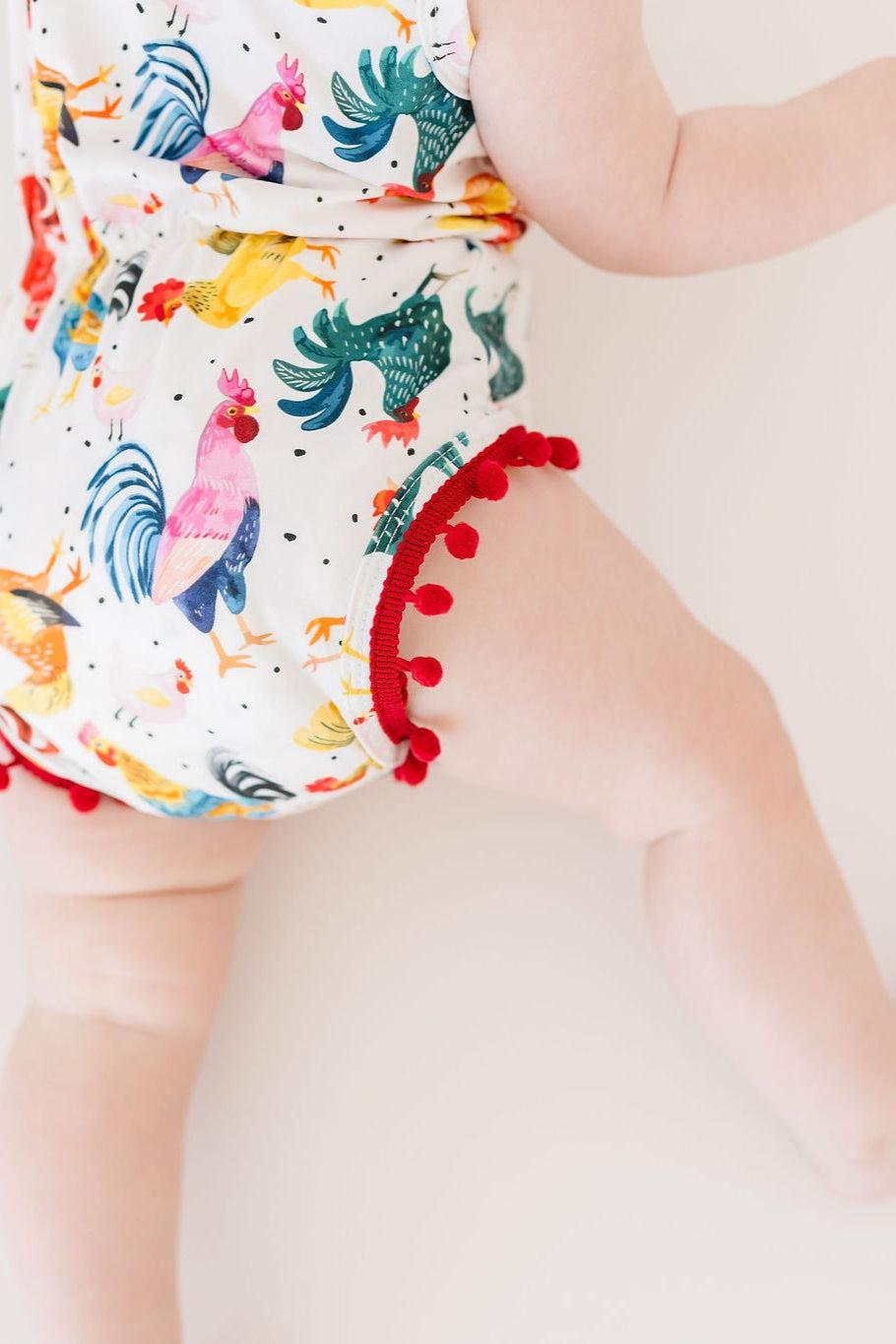 Rooster Pom Pom Romper - Quarter Circle AK Boutique