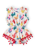 Rooster Pom Pom Romper - Quarter Circle AK Boutique