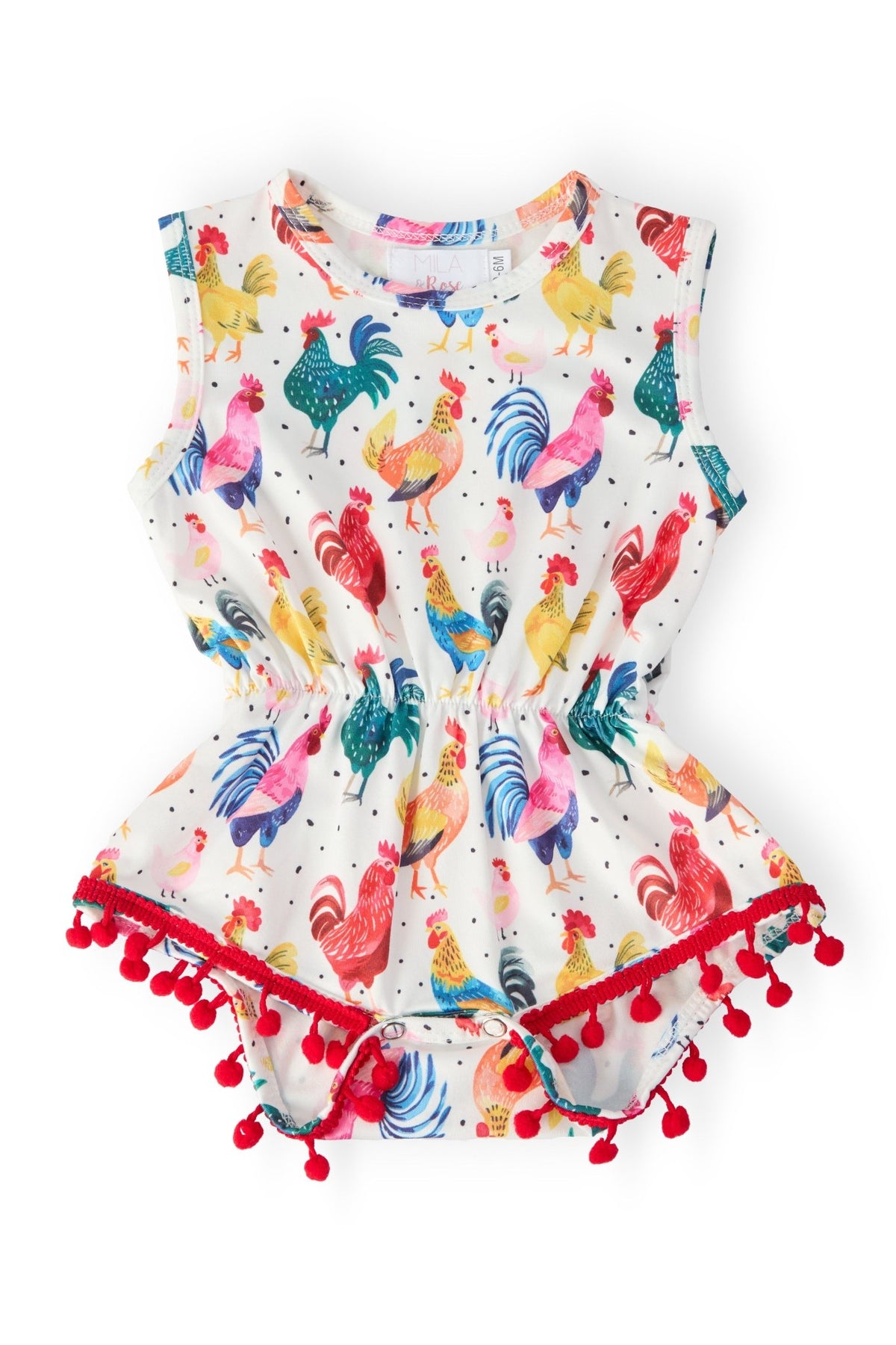 Rooster Pom Pom Romper - Quarter Circle AK Boutique