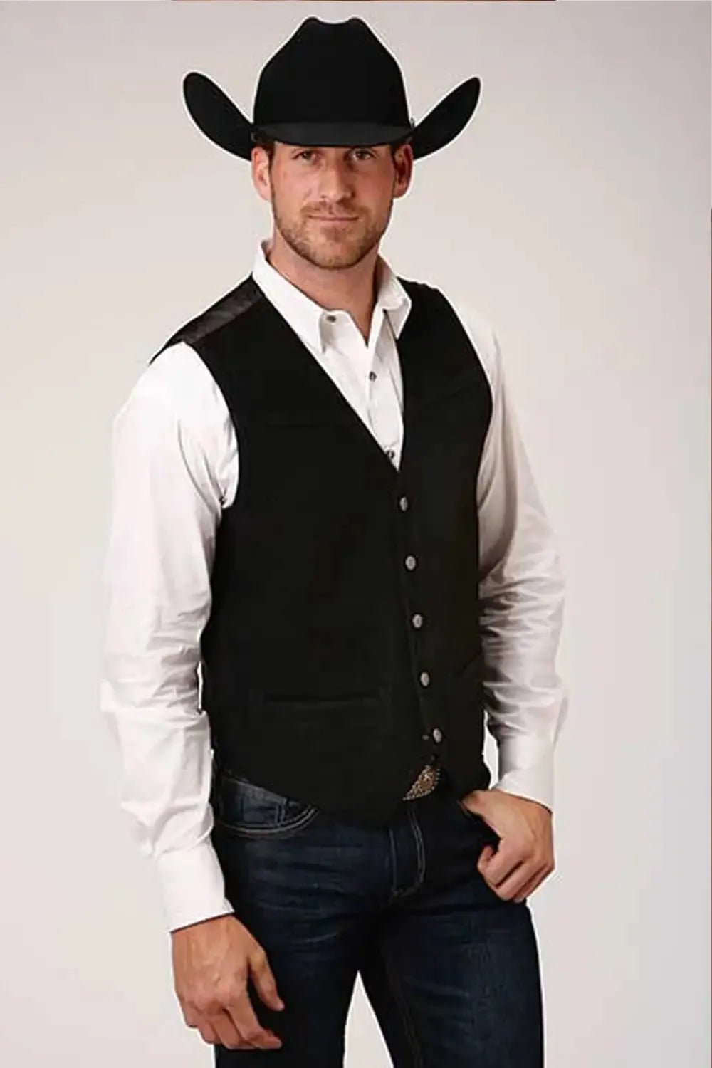 Roper Classic Suede Leather (Black) - Men's Vest - Quarter Circle AK Boutique