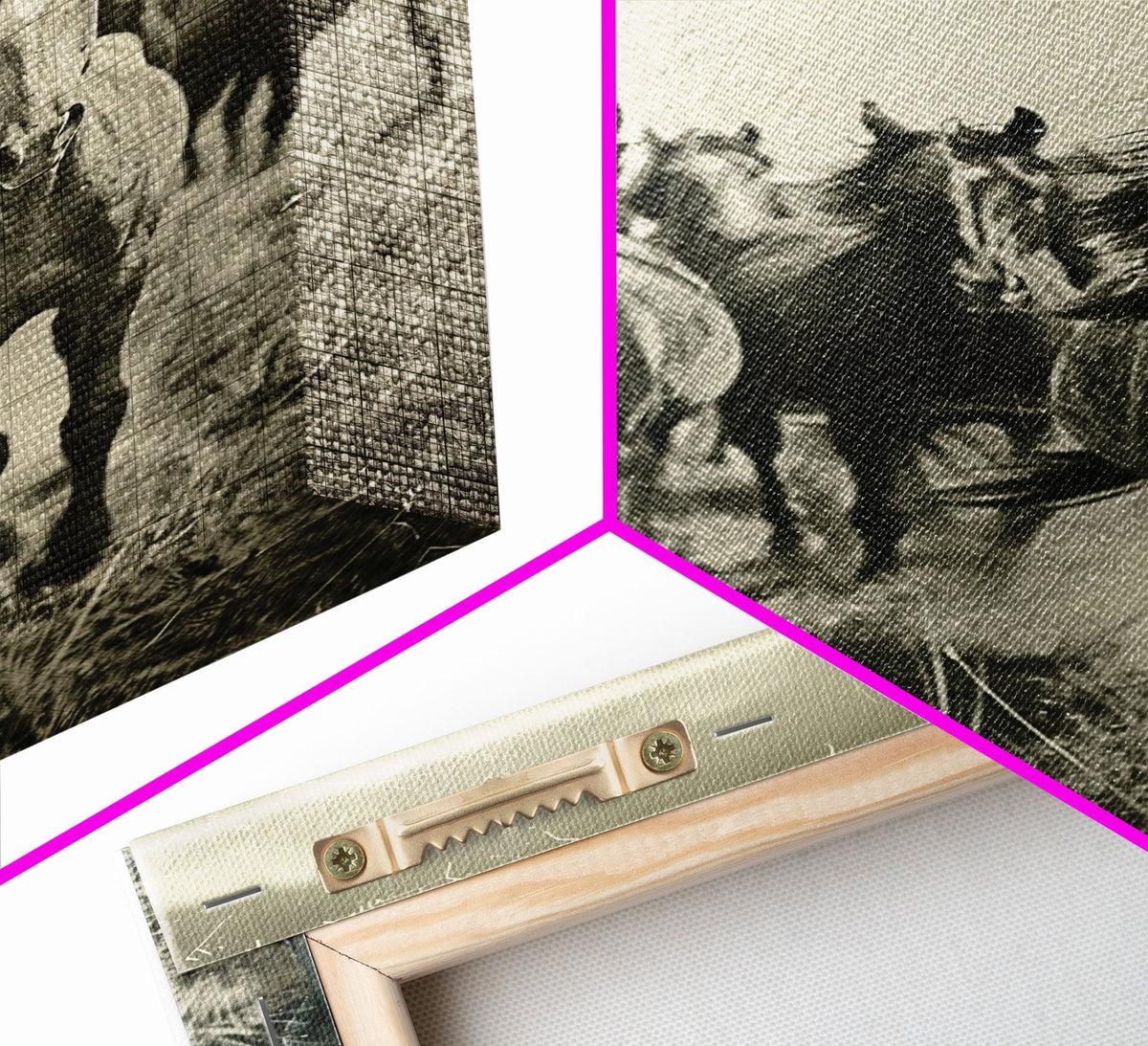 Running Wild Horses Sepia Print - Framed Canvas Wall Art, Rustic Western Decor, Horse Artwork for Living Room, Animal Wall Art - Quarter Circle AK Boutique