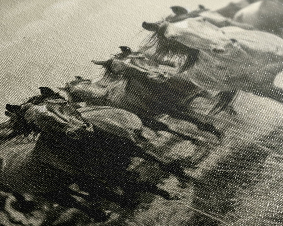 Running Wild Horses Sepia Print - Framed Canvas Wall Art, Rustic Western Decor, Horse Artwork for Living Room, Animal Wall Art - Quarter Circle AK Boutique