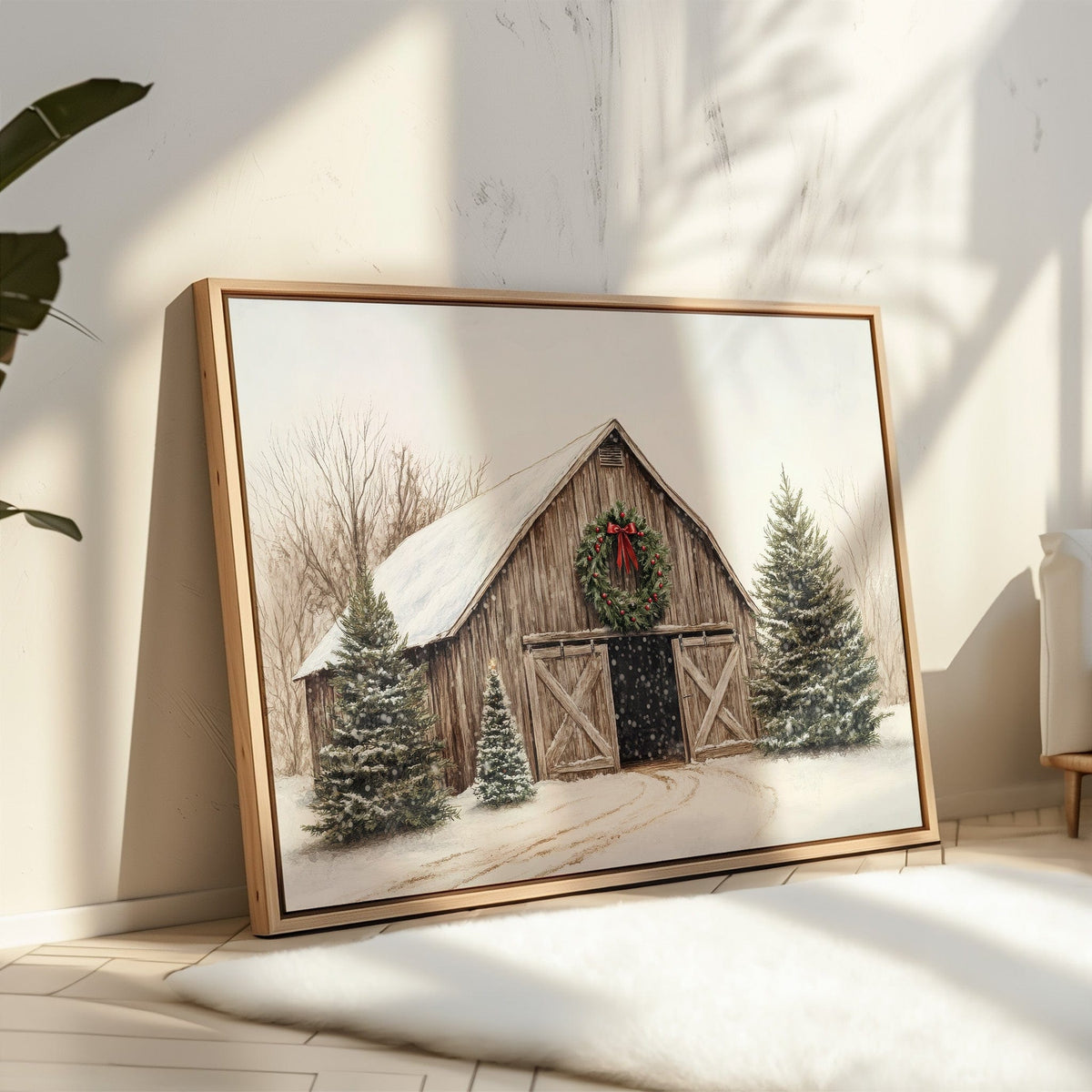Rustic Christmas Barn – Cozy Winter Farmhouse Wall Art Print - Quarter Circle AK Boutique