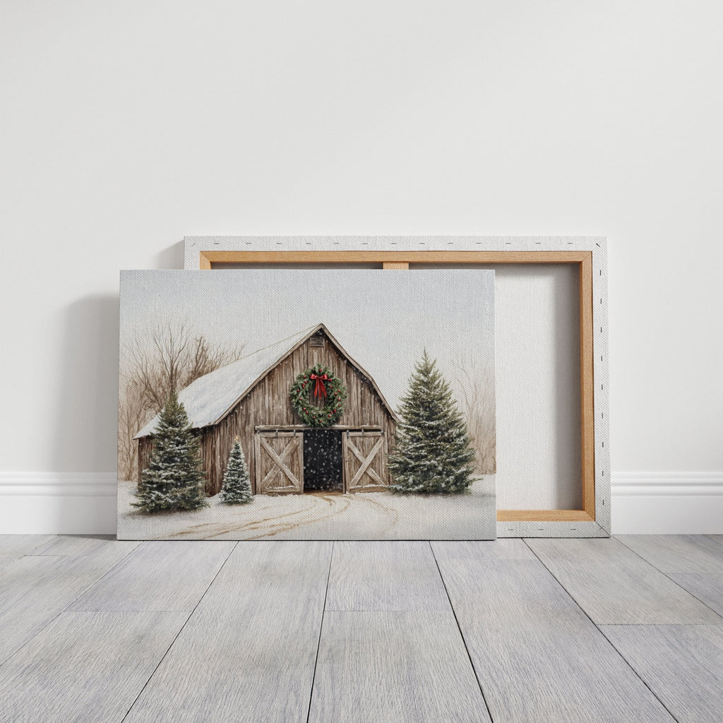 Rustic Christmas Barn – Cozy Winter Farmhouse Wall Art Print - Quarter Circle AK Boutique