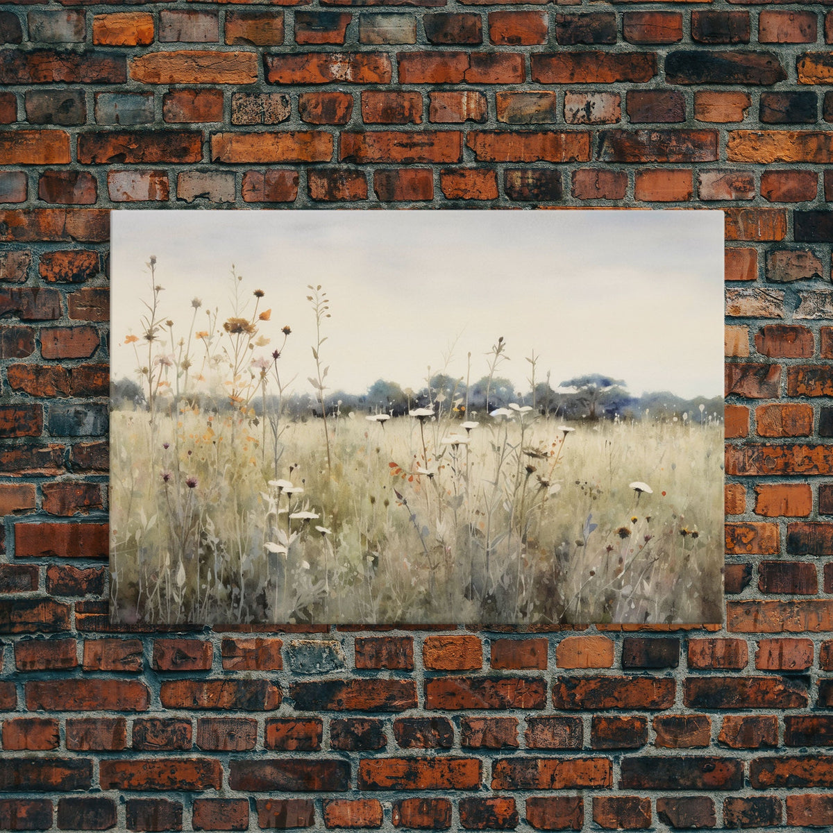Rustic Country Wildflower Landscape Oil Painting Canvas Print Reproduction, Framed Wall Art, Rustic Farmhouse Decor, Muted Art, Moody Art - Quarter Circle AK Boutique