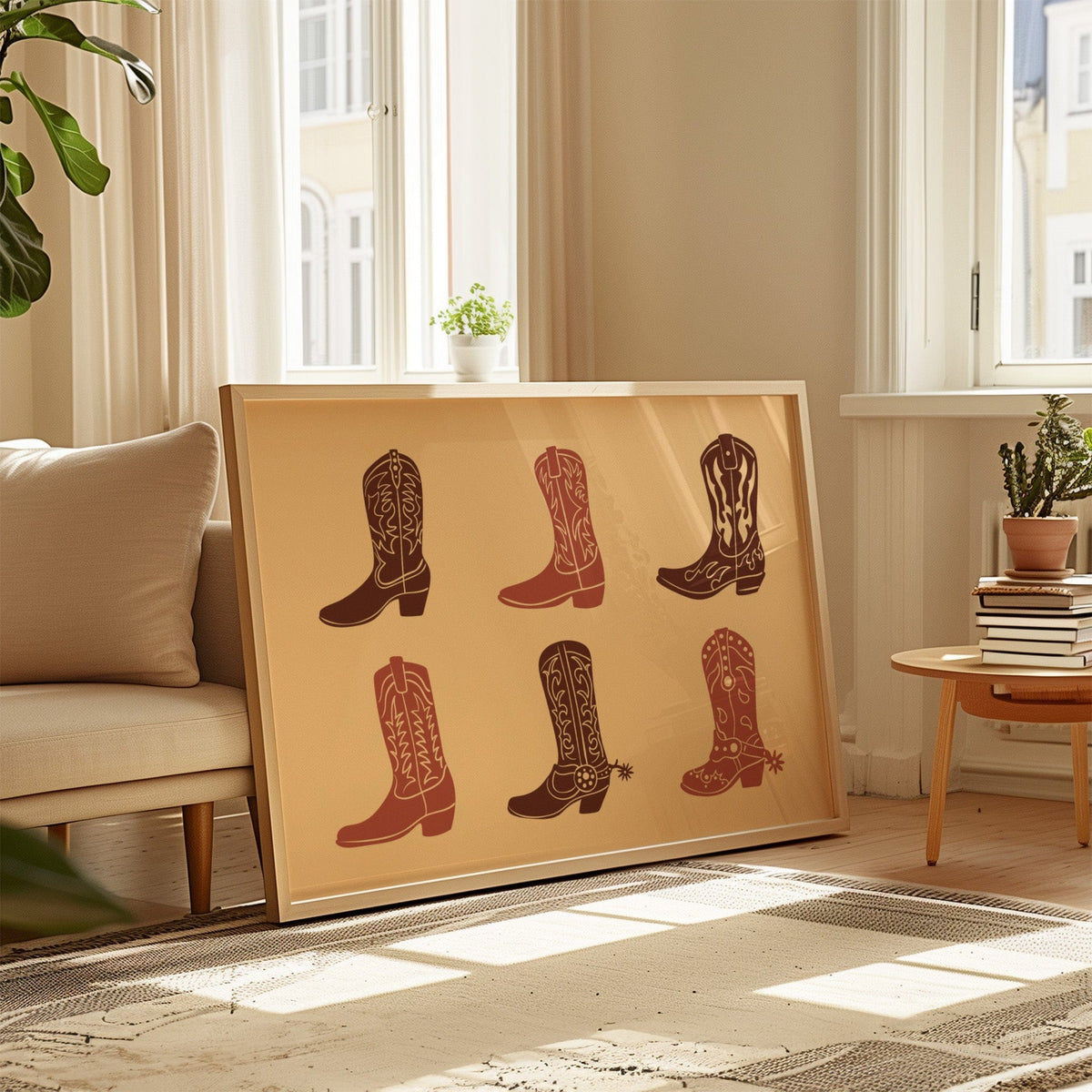 Rustic Cowboy Boots Wall Art – Western Country Decor in Warm Earth Tones - Quarter Circle AK Boutique