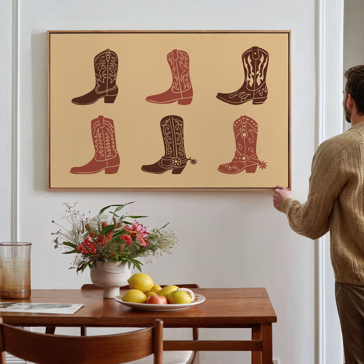 Rustic Cowboy Boots Wall Art – Western Country Decor in Warm Earth Tones - Quarter Circle AK Boutique