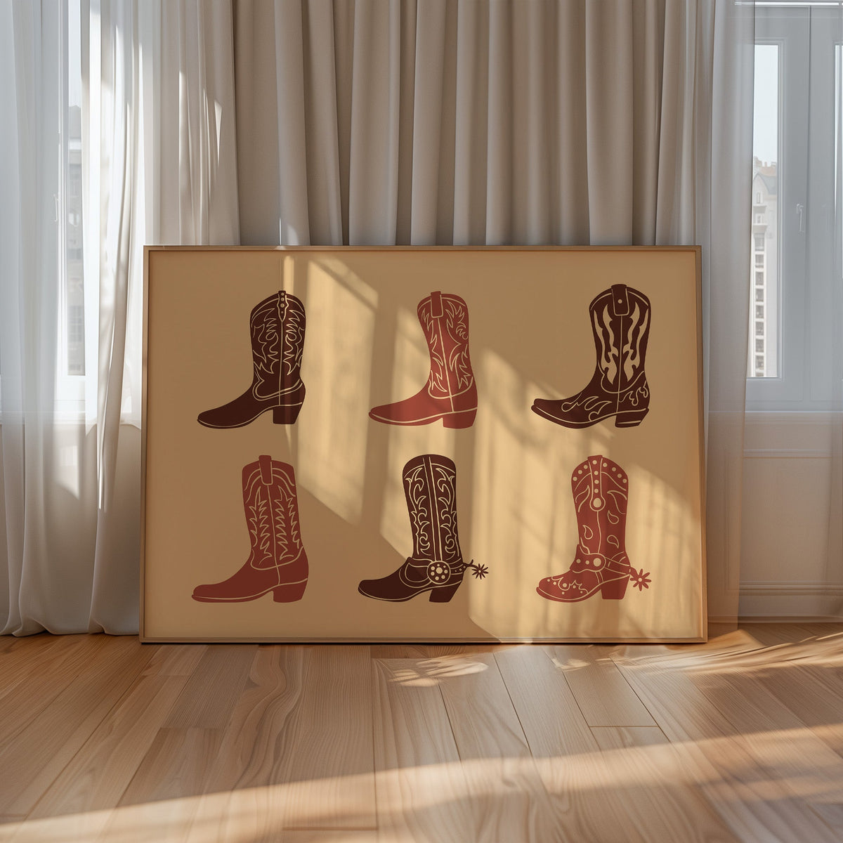 Rustic Cowboy Boots Wall Art – Western Country Decor in Warm Earth Tones - Quarter Circle AK Boutique