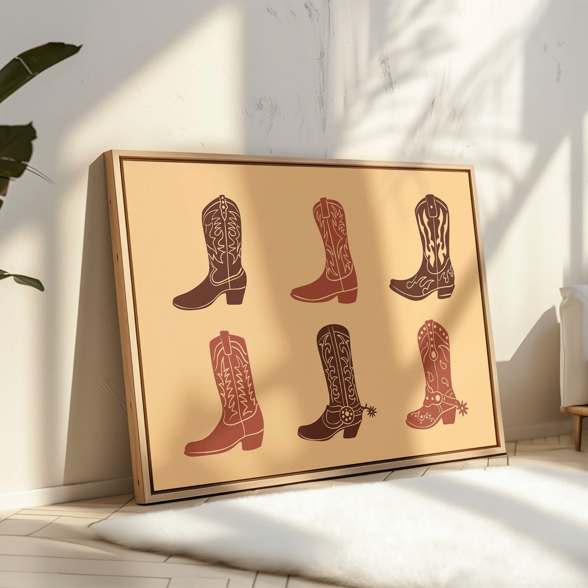 Rustic Cowboy Boots Wall Art – Western Country Decor in Warm Earth Tones - Quarter Circle AK Boutique