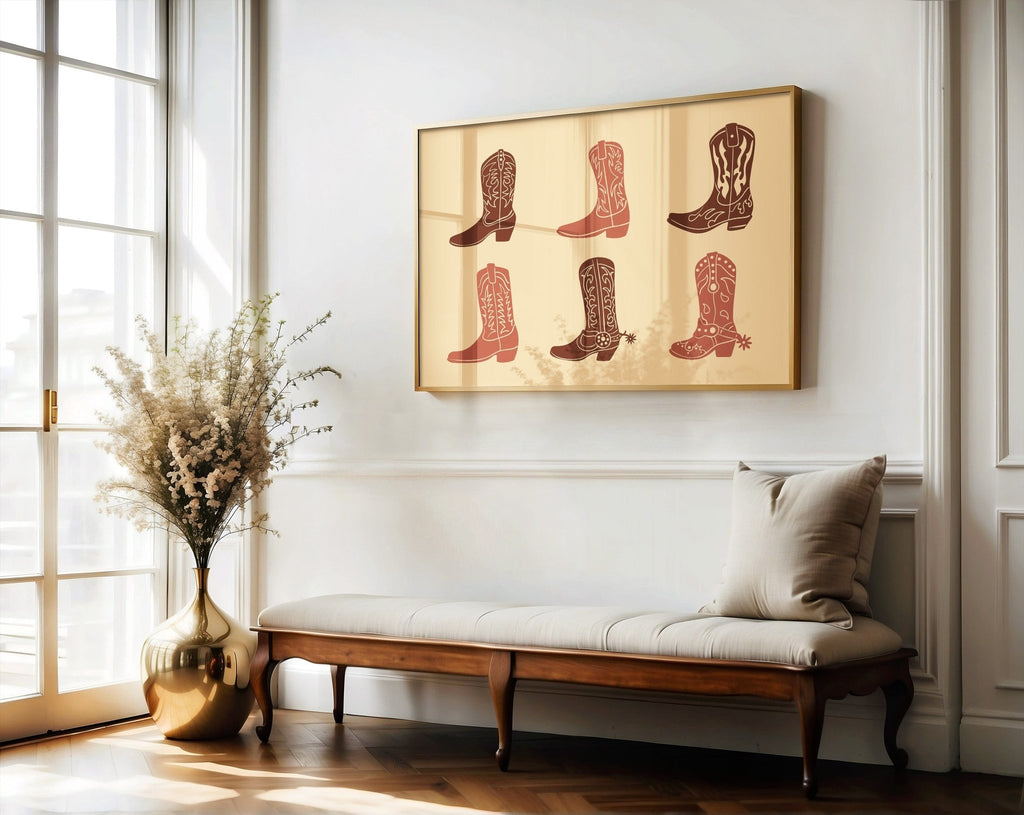 Rustic Cowboy Boots Wall Art – Western Country Decor in Warm Earth Tones - Quarter Circle AK Boutique