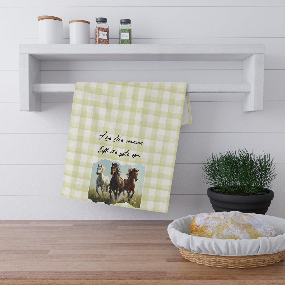 Rustic Horse Tea Towels, Farmhouse Kitchen Decor, Gift for Horse Lovers, Country Home, Eco-Friendly Cotton Towels - Quarter Circle AK Boutique