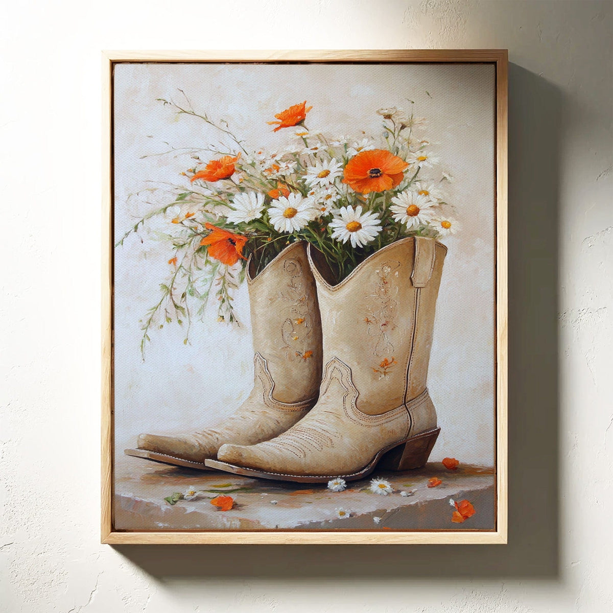 Rustic Western Charm – Cowboy Boots & Wildflowers Wall Art - Quarter Circle AK Boutique