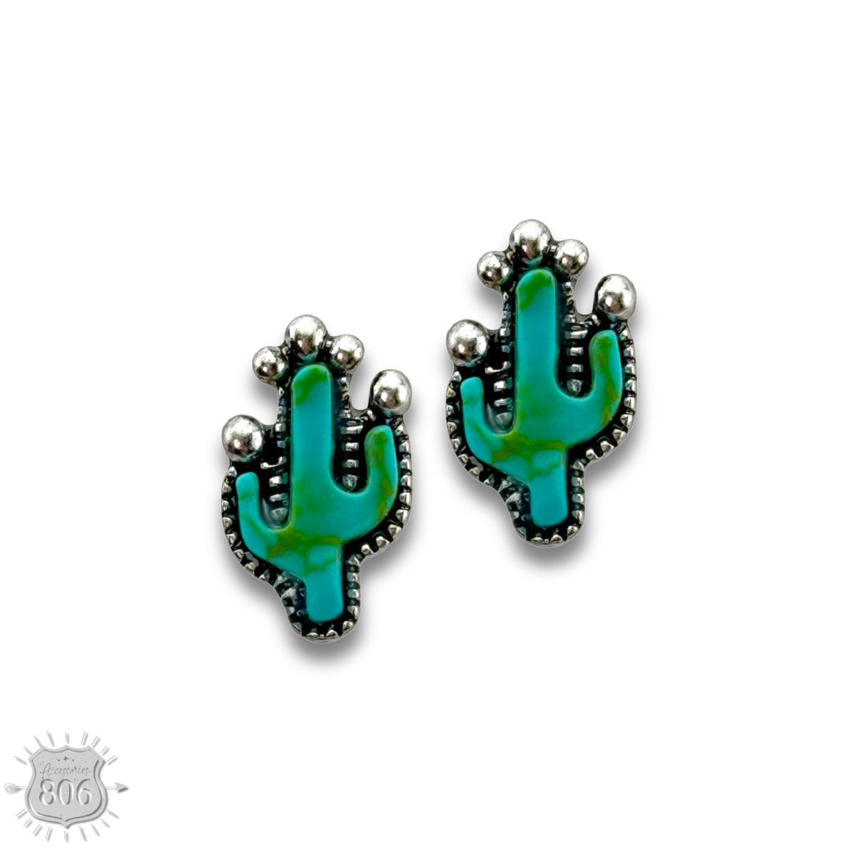 Turquoise and silver cactus earring set