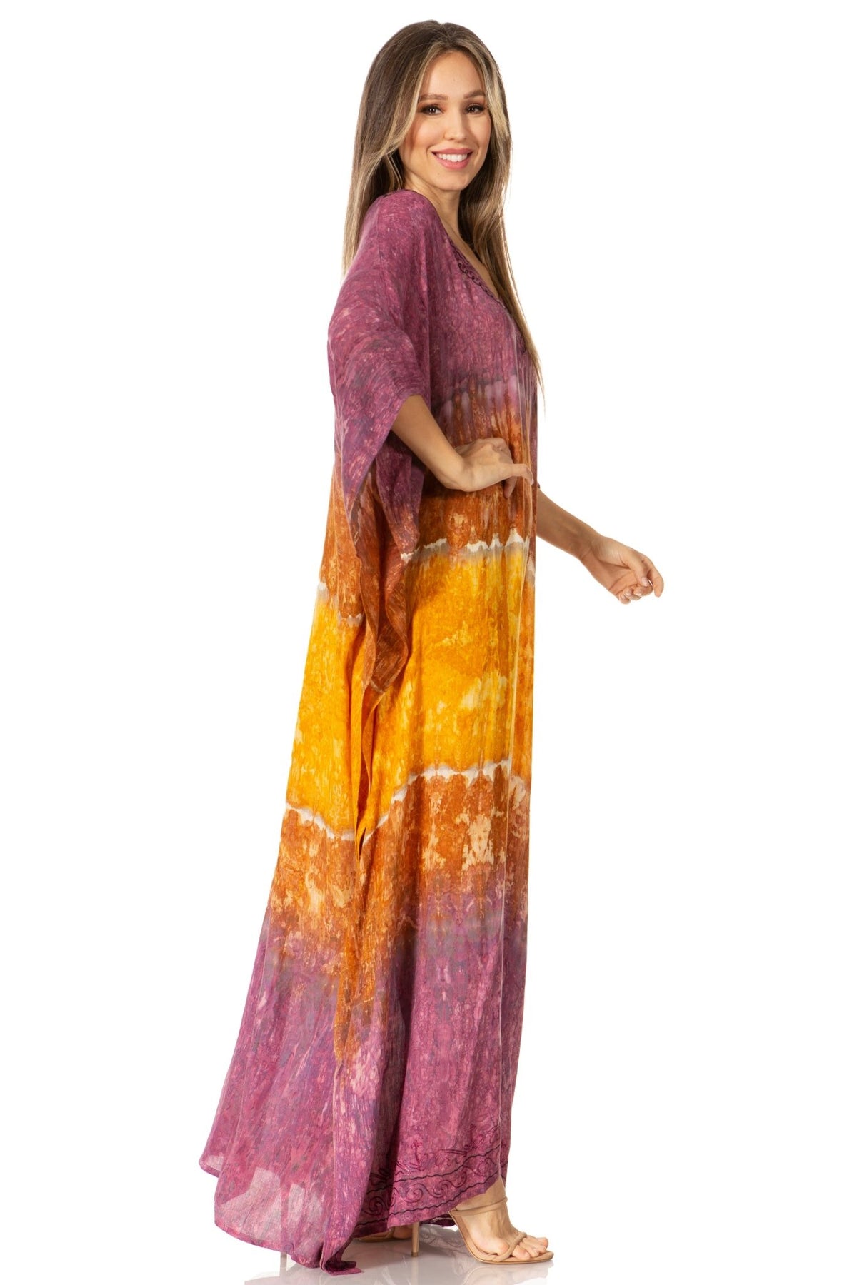 Sakkas Catia Women's Boho-Style Long Maxi Caftan for Lounging and Casual Wear - Quarter Circle AK Boutique