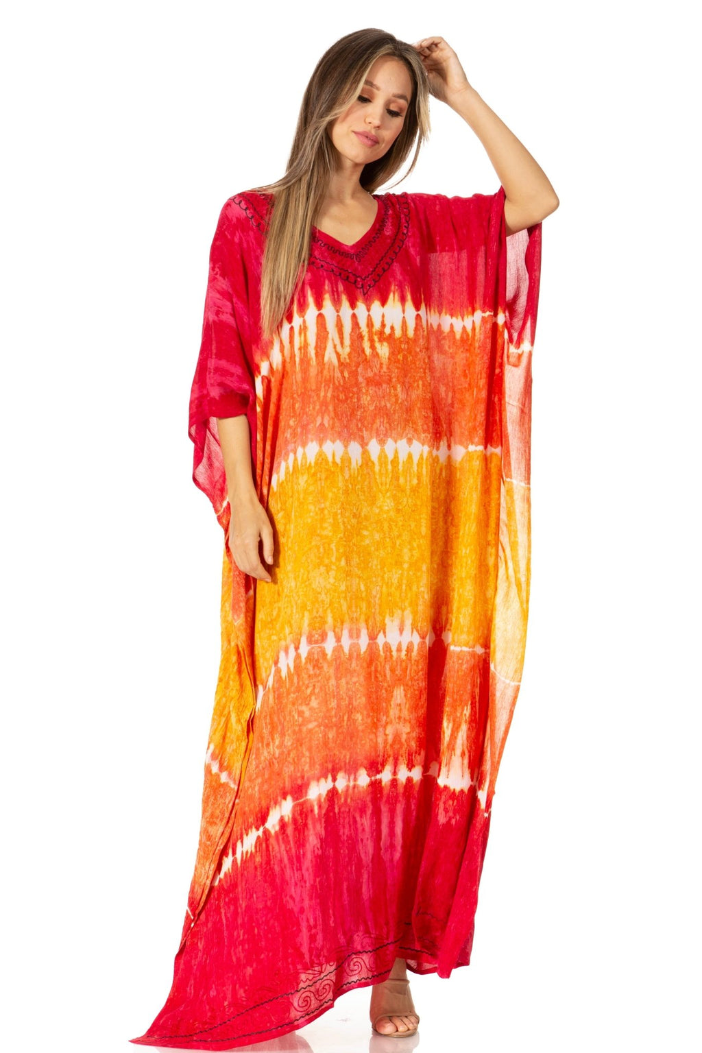 Sakkas Catia Women's Boho-Style Long Maxi Caftan for Lounging and Casual Wear - Quarter Circle AK Boutique