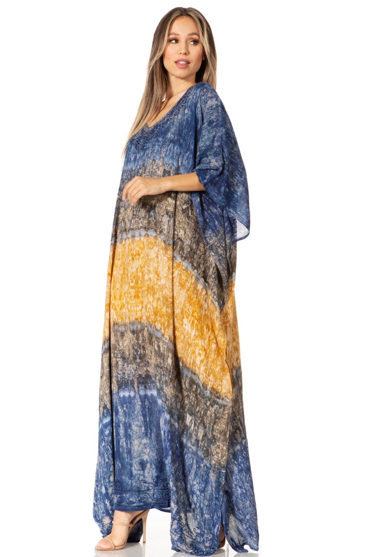 Sakkas Catia Women's Boho-Style Long Maxi Caftan for Lounging and Casual Wear - Quarter Circle AK Boutique