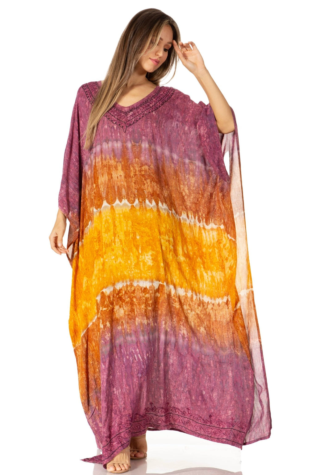 Sakkas Catia Women's Boho-Style Long Maxi Caftan for Lounging and Casual Wear - Quarter Circle AK Boutique
