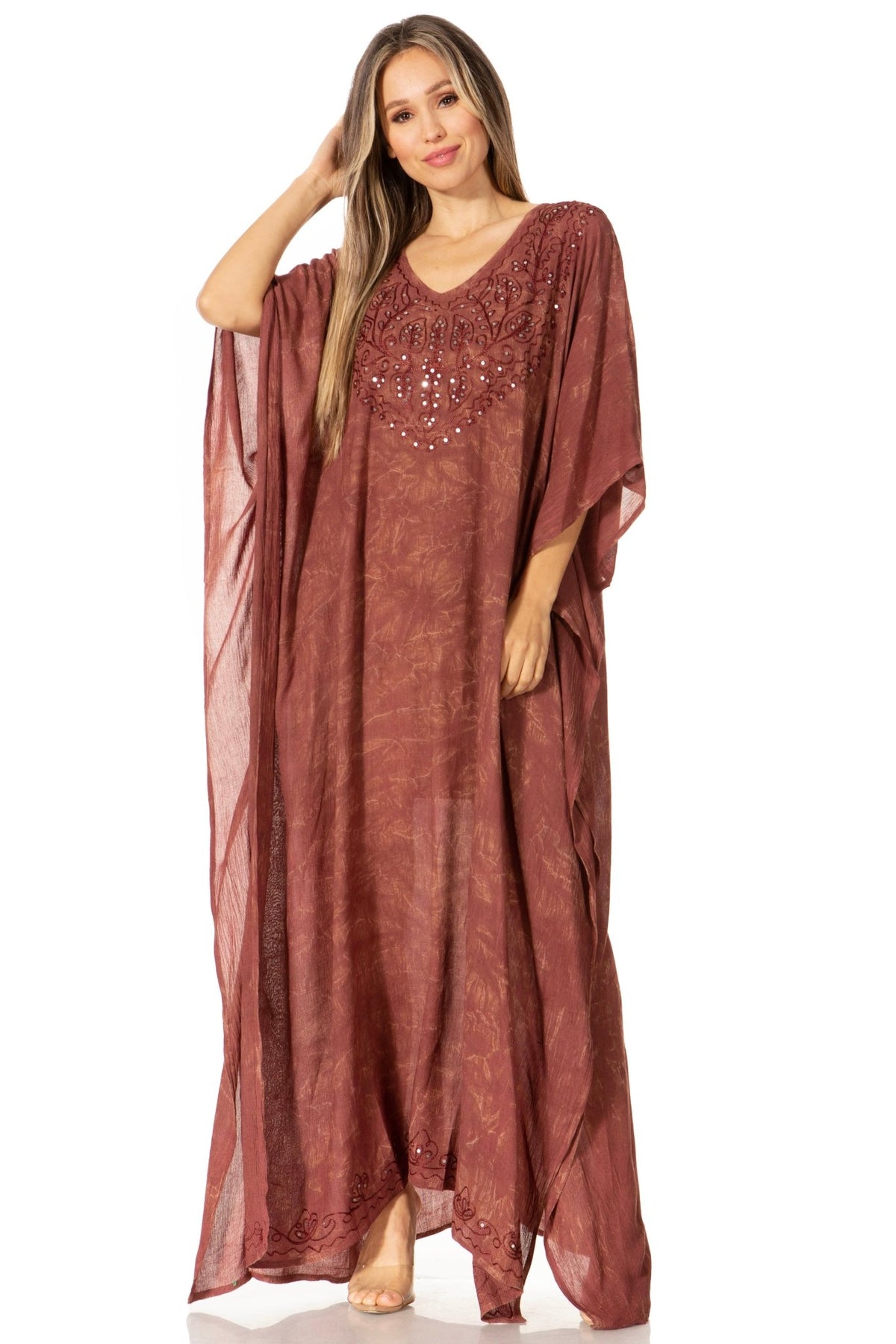 Sakkas Catia Women's Boho-Style Long Maxi Caftan for Lounging and Casual Wear - Quarter Circle AK Boutique