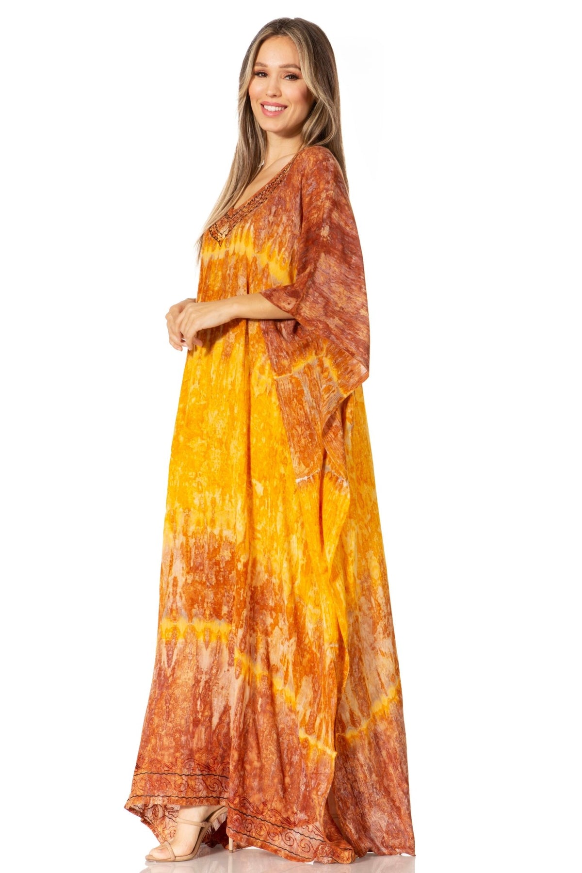Sakkas Catia Women's Boho-Style Long Maxi Caftan for Lounging and Casual Wear - Quarter Circle AK Boutique