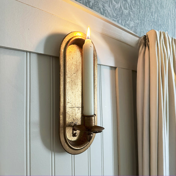 Antique Gold Taper Candle Holder Wall Sconce, Set of Two