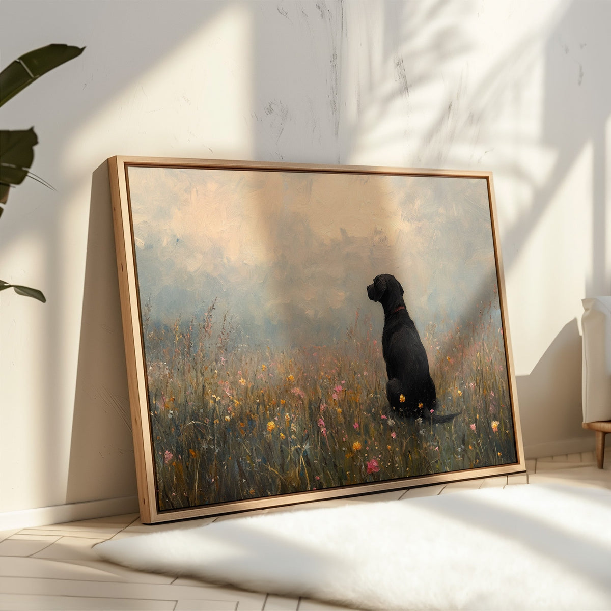 Serene Black Lab in Wildflowers – Rustic Dog Art Print - Quarter Circle AK Boutique
